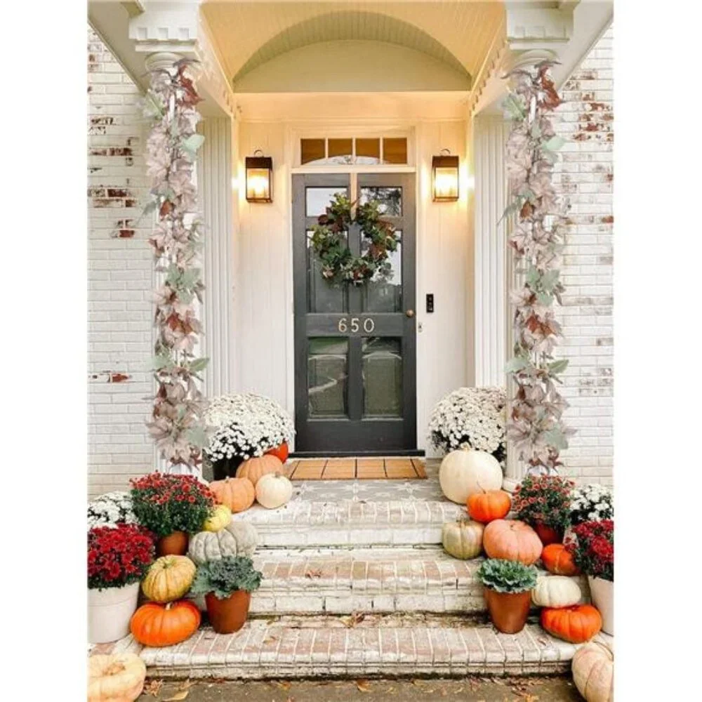 2 Pack Fall Maple Leaf Vine, 5.9Ft/Piece Hanging Garland White Autumn Foliage